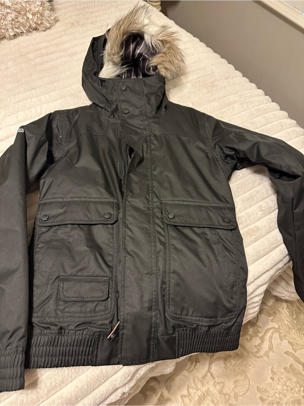 Burton Black Ski Jacket with Faux Fur Trim Hood